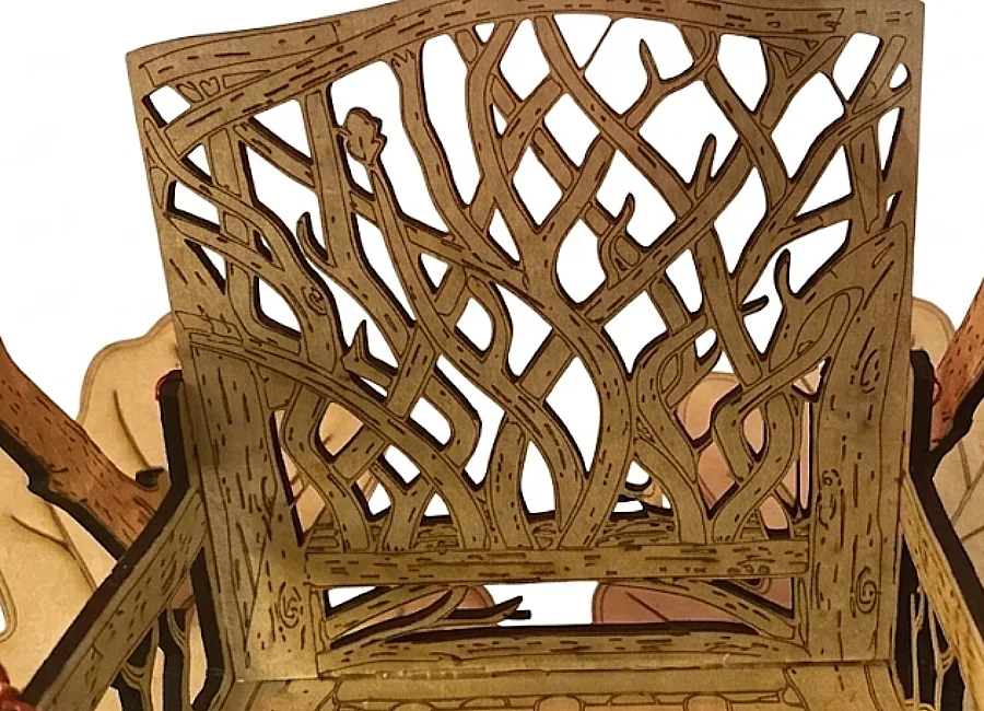 Fauteuil miniature bois MDF gravé laser, motifs branches entrelacées, mobilier balancelle enchantée lutins Créa'Flo