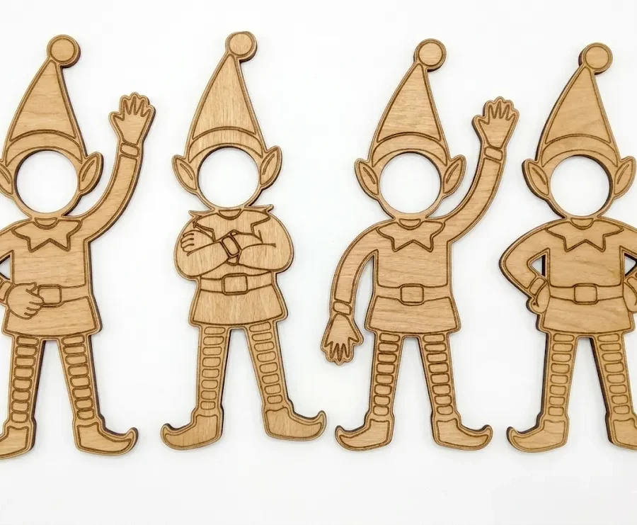 4 lutins malicieux bois MDF découpé laser, tête amovible pour photo personnalisée, Créa'Flo