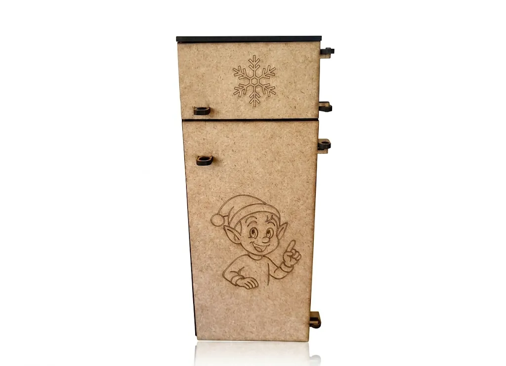 Frigo miniature bois MDF gravure laser lutin cuisinier chapeau, jouet imaginaire enfant, Créa'Flo