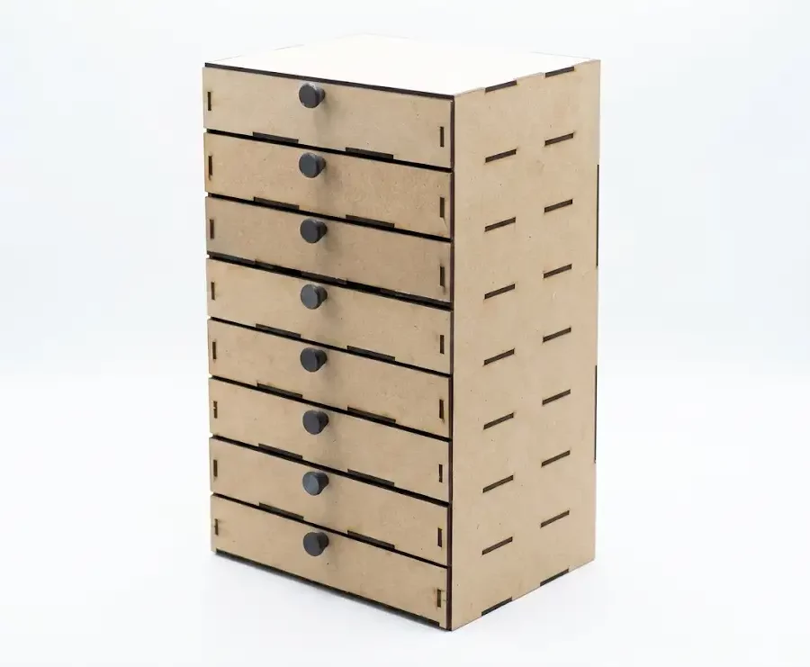 Caisson rangement 8 tiroirs coulissants bois MDF poignées plastique, Créa'Flo