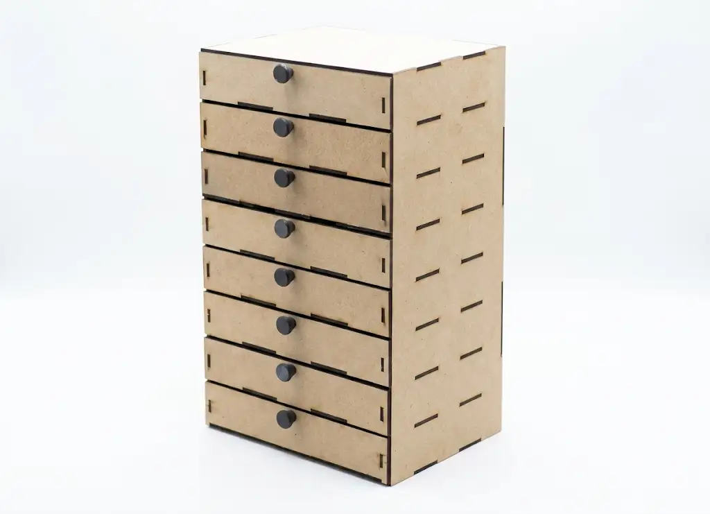 Caisson rangement 8 tiroirs coulissants bois MDF poignées plastique, Créa'Flo