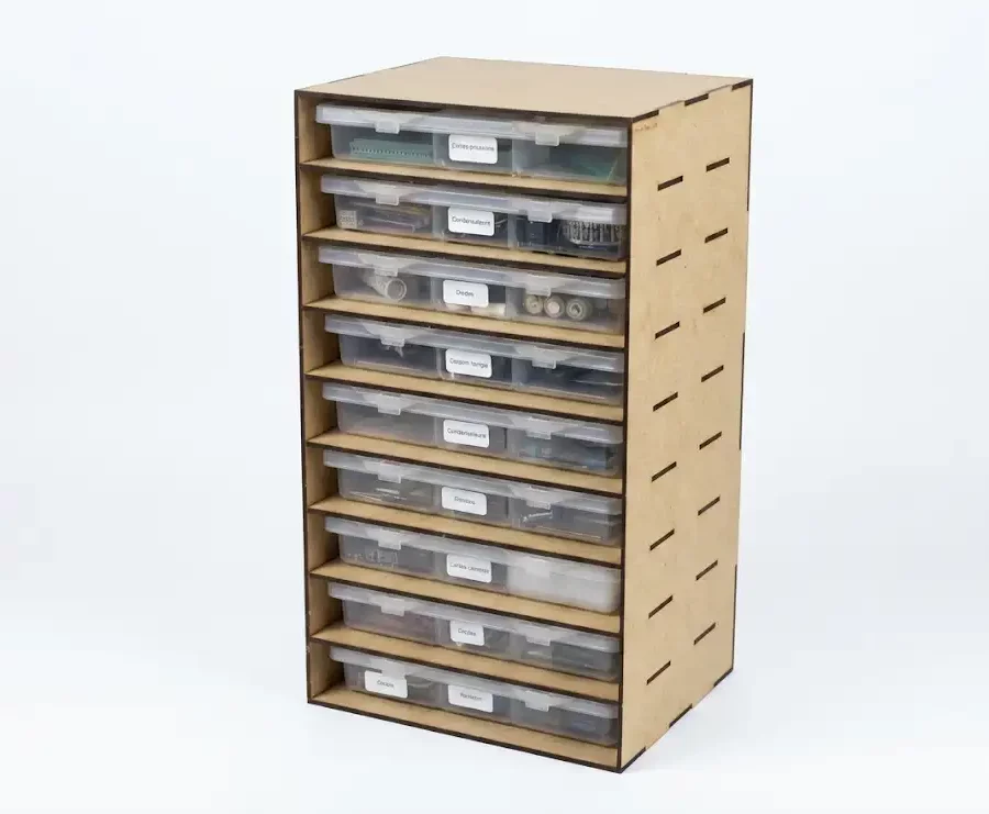 Caisson rangement 9 compartiments bois MDF avec boîtes transparentes, Créa'Flo