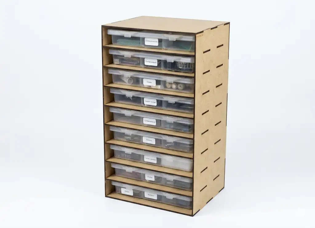 Caisson rangement 9 compartiments bois MDF avec boîtes transparentes, Créa'Flo