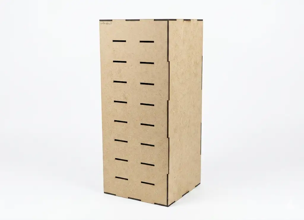 Caisson rangement bois MDF découpe laser vue latérale, Créa'Flo by Flo