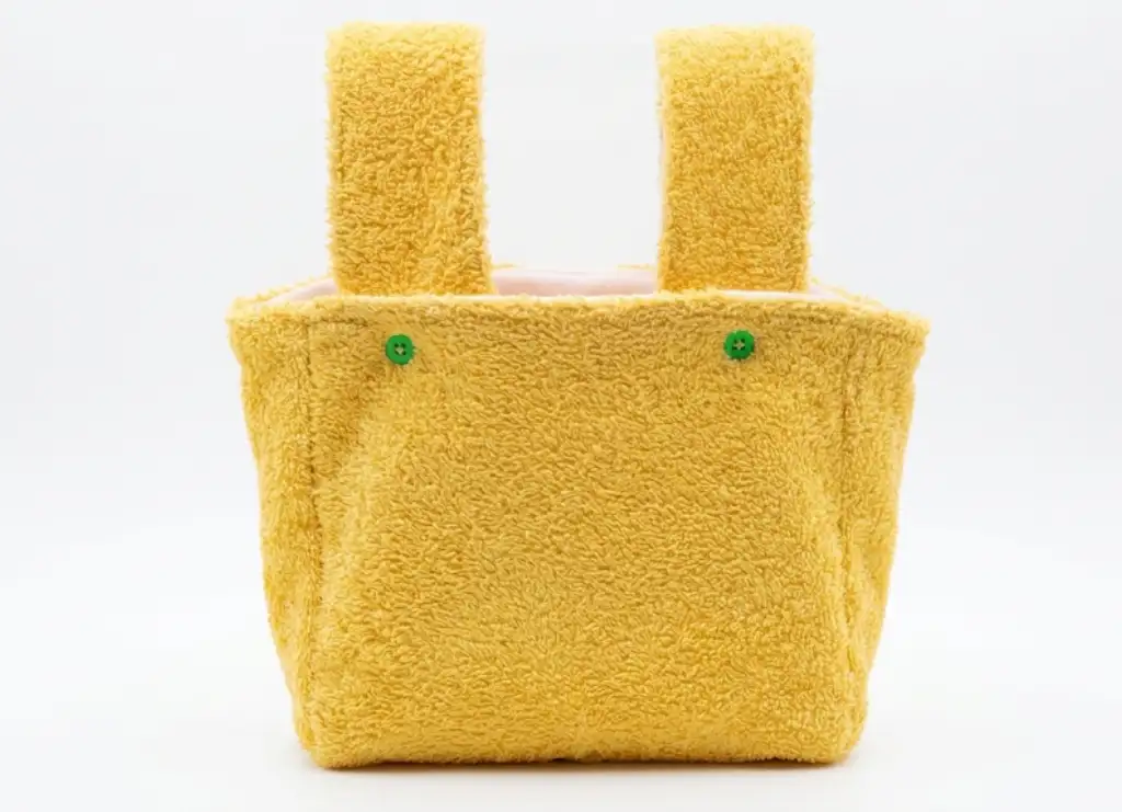 Panier rangement suspendu lingettes bébé tissu éponge jaune cousu main, Créa'Flo