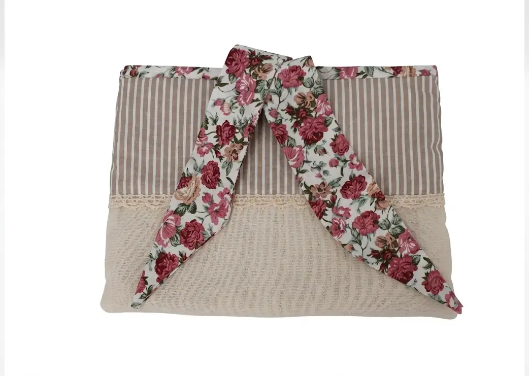 Pochette liseuse lin rayé nœud fleuri roses, protection livre de poche cousu main Créa'Flo