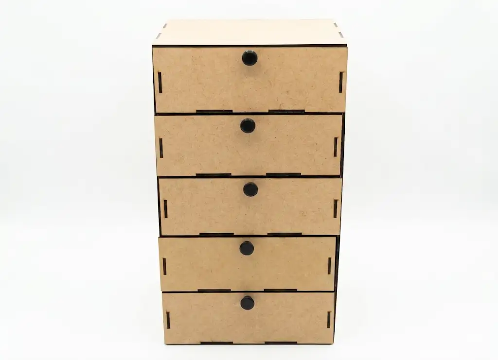 Rangement bureau bois MDF 5 tiroirs vue principale découpé laser par Phil, Créa'Flo