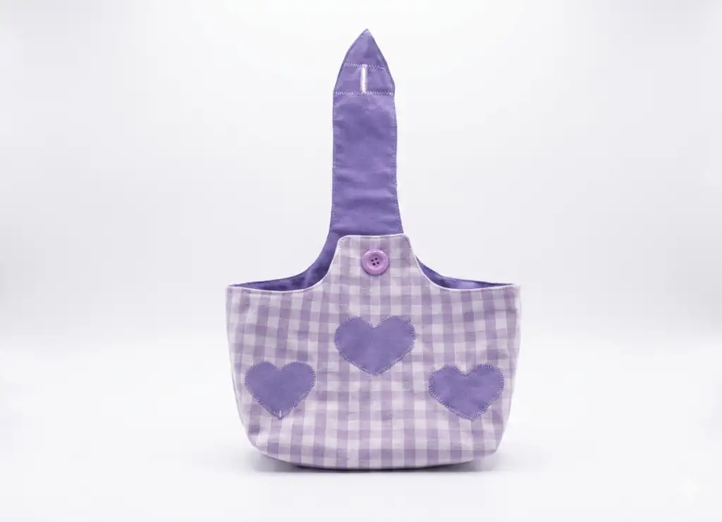 Sac suspendu vichy violet bouton-pression système fermeture ouvert, Créa'Flo